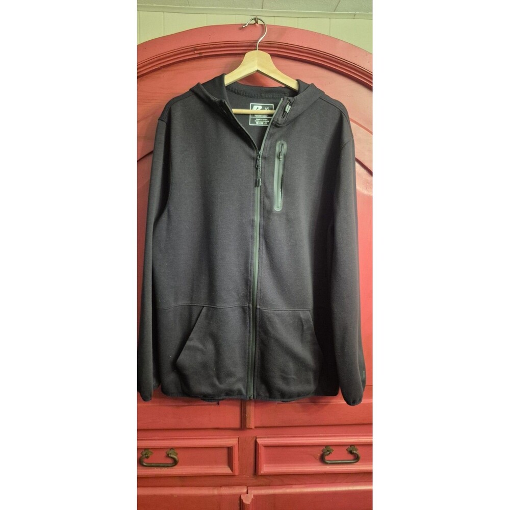 Russell Athletic Large 42 44 Fusion Knit Mens Full Zip Hoodie Jacket Black EUC